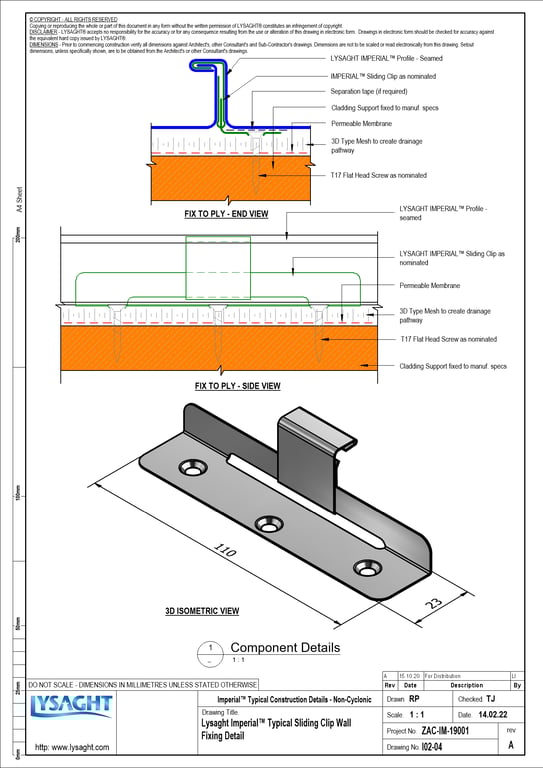 Navigate to I02-04 - Lysaght Imperial™ Typical Sliding Clip Wall Fixing Detail
