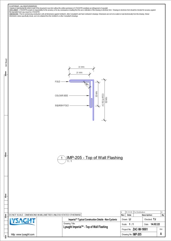 Navigate to IMP-205 - Lysaght Imperial™ - Top of Wall Flashing