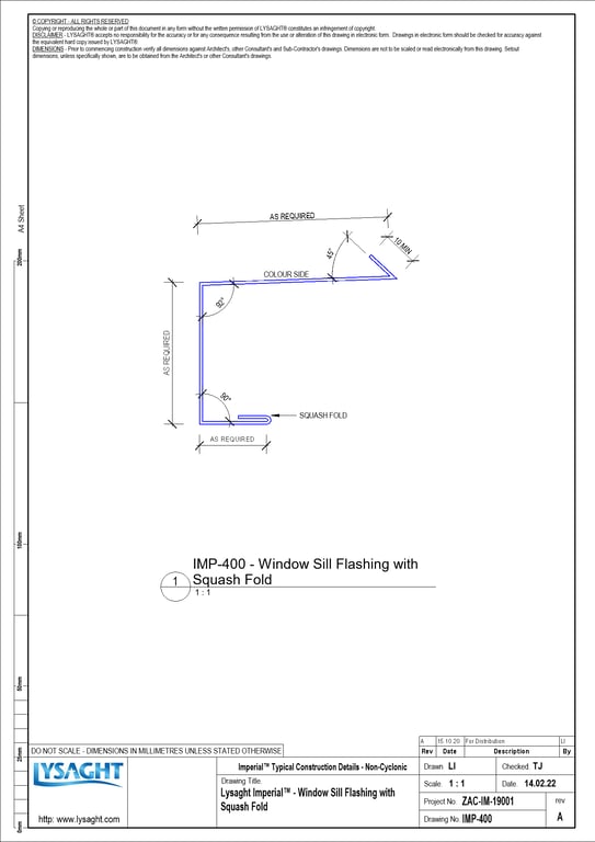 Navigate to IMP-400 - Lysaght Imperial™ - Window Sill Flashing with Squash Fold
