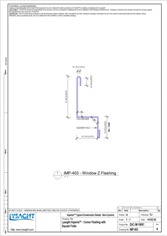 Navigate to IMP-403 - Lysaght Imperial™ - Corner Flashing with Squash Folds