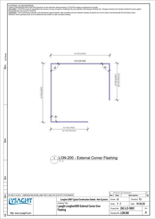 Navigate to LON-200 - Lysaght Longline305® External Corner Over Flashing