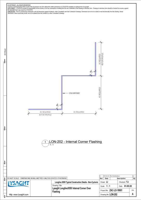 Navigate to LON-202 - Lysaght Longline305® Internal Corner Over Flashing