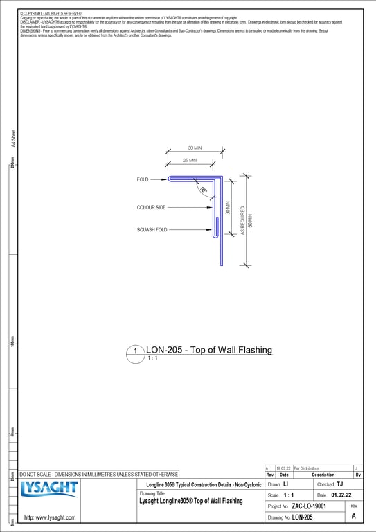 Navigate to LON-205 - Lysaght Longline305® Top of Wall Flashing