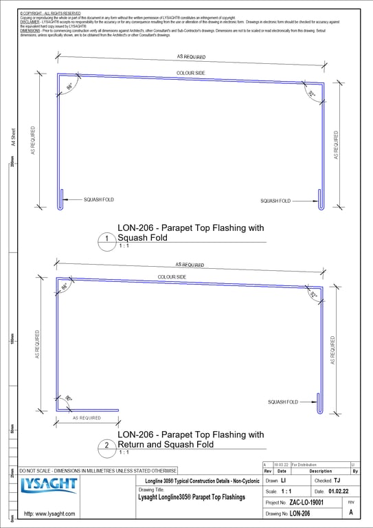 Navigate to LON-206 - Lysaght Longline305® Parapet Top Flashings