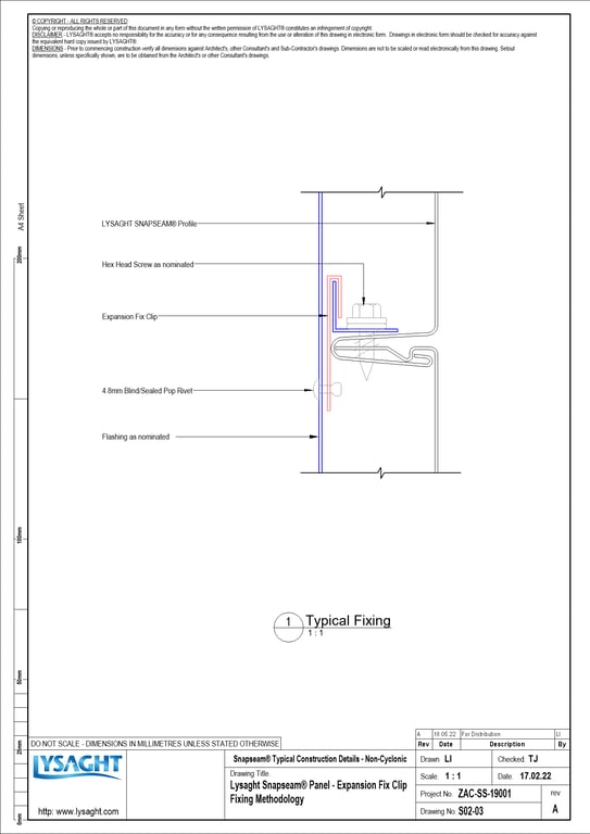 Navigate to S02-03 - Lysaght Snapseam® Panel - Expansion Fix Clip Fixing Methodology