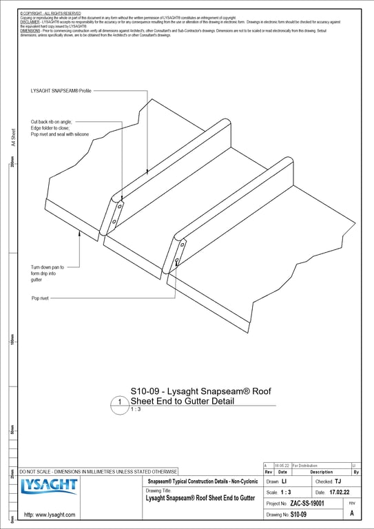 Navigate to S10-09 - Lysaght Snapseam® Roof Sheet End to Gutter