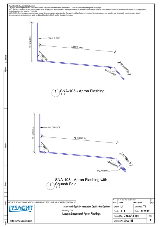 Navigate to SNA-103 - Lysaght Snapseam® Apron Flashings