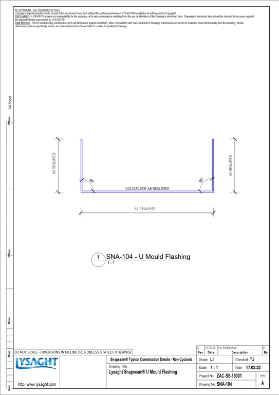 Navigate to SNA-104 - Lysaght Snapseam® U Mould Flashing