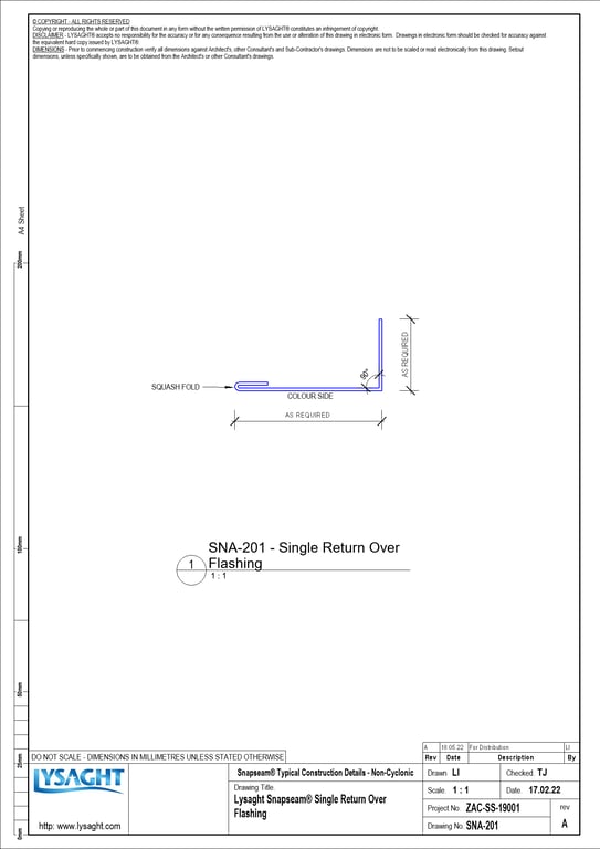 Navigate to SNA-201 - Lysaght Snapseam® Single Return Over Flashing