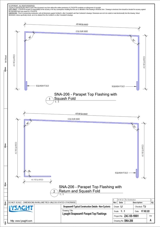 Navigate to SNA-206 - Lysaght Snapseam® Parapet Top Flashings