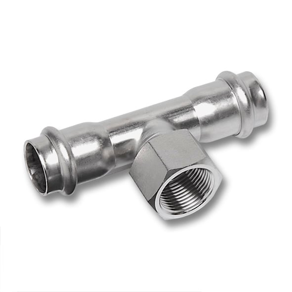 KemPress_SS_Tee_Threaded.jpg Image of KemPress ThreadedTeeJunction MMKembla Stainless FemaleBSPP-RpThread