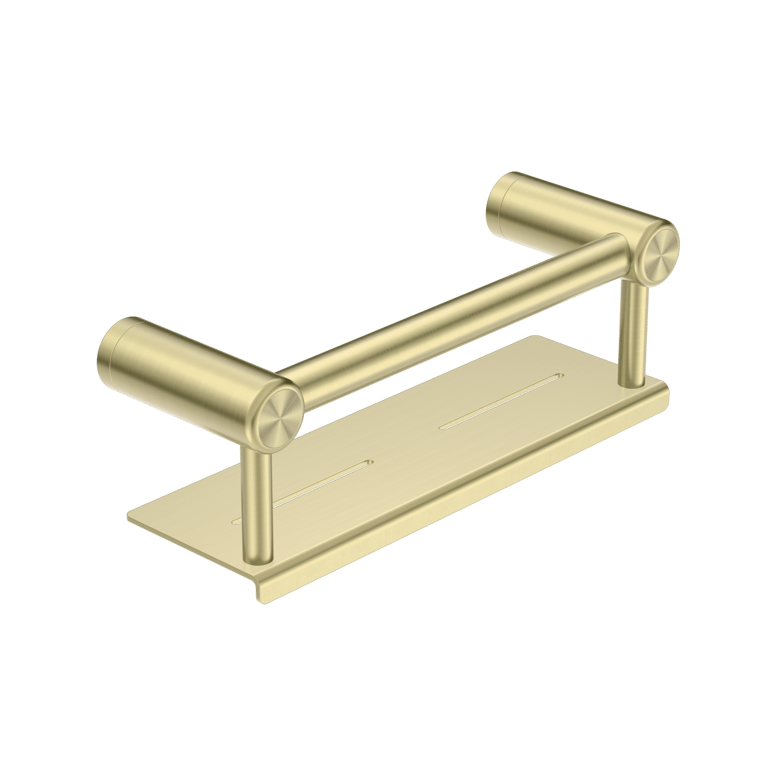 Nero_Mecca Care 25mm Grab Rail With Shelf 300mm 450mm_NRCR2512CBG.png Image of GrabRail SurfaceMount Nero MeccaCare Shelf