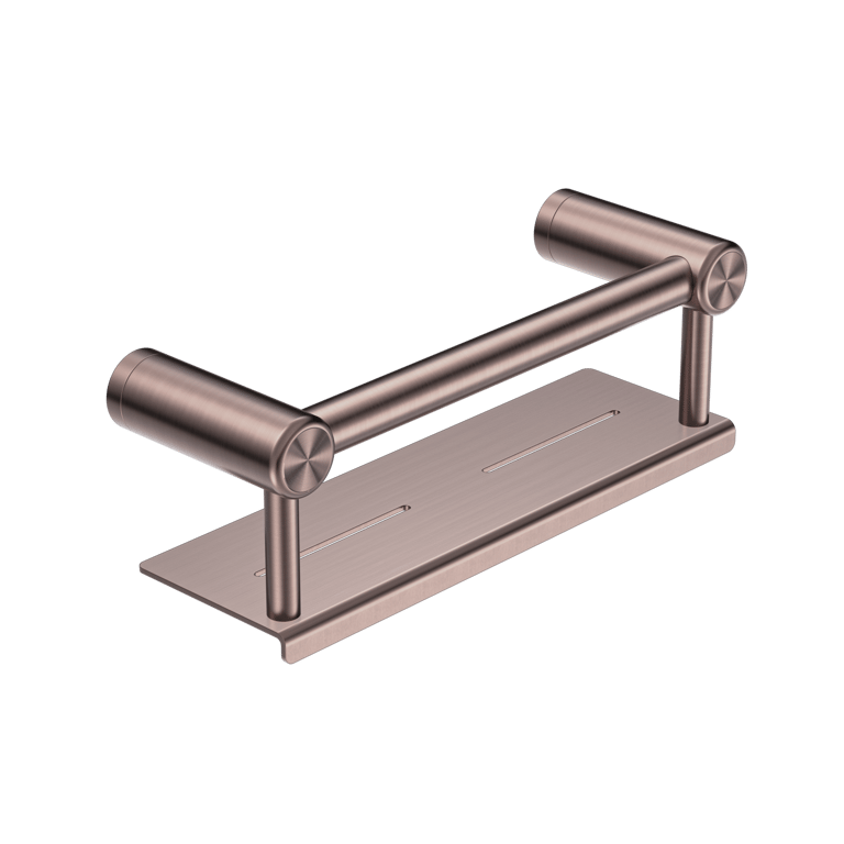 Nero_Mecca Care 25mm Grab Rail With Shelf 300mm 450mm_NRCR2512CBZ.png Image of GrabRail SurfaceMount Nero MeccaCare Shelf
