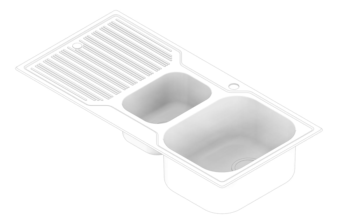 3D Documentation Image of Sink Kitchen Oliveri Diaz OneAndHalfBowl Topmount RHS