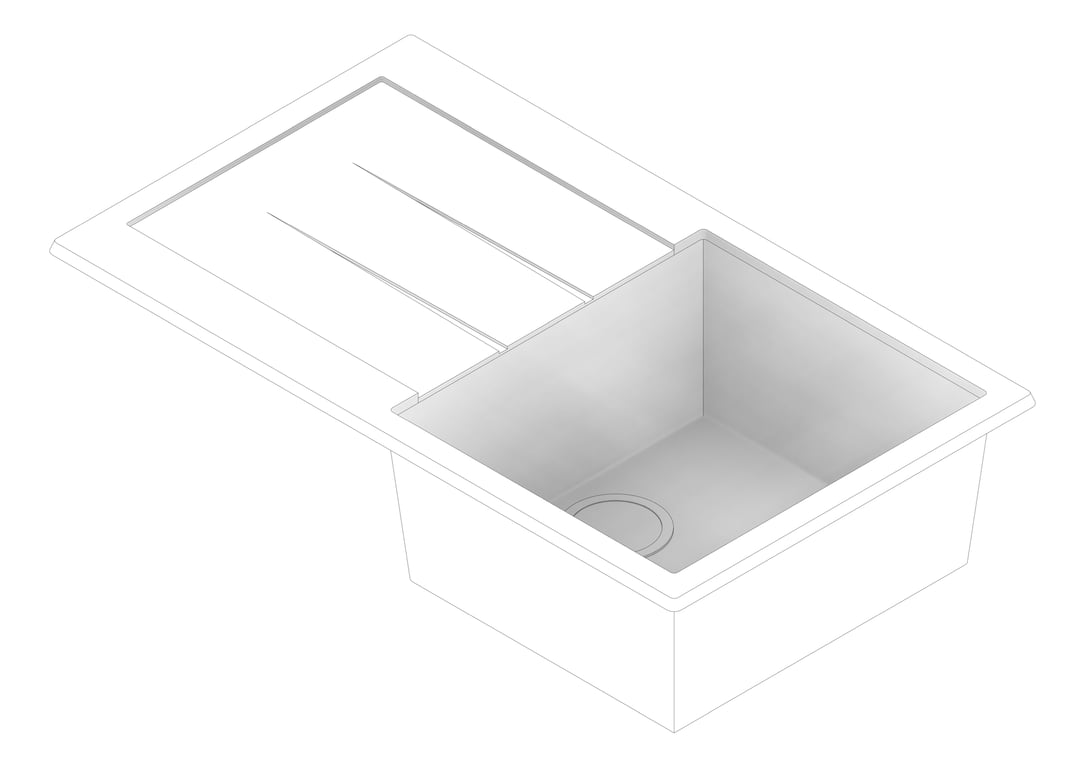 3D Documentation Image of Sink Kitchen Oliveri Santorini SingleBowl Topmount Drainer Right