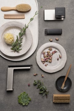 116-7703-40 116-7803-40 116-9000-10 116-9002-10 116-9003-10 Phoenix Zimi Collection Matte Black Flatlay RGB.jpg Image of Mixer Basin Phoenix Zimi