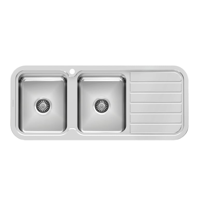 300-2111-50_1000_Series_Double_LH_Bowl_Sink_with_Drainer_with_Hole.jpg Image of Sink Kitchen Phoenix 1000Series Double Drainer Left