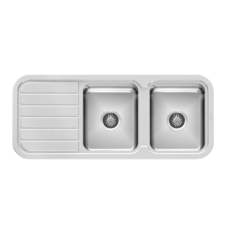 300-2301-50_1000_Series_Double_Bowl_Sink_with_Drainer_No_Hole.jpg Image of Sink Kitchen Phoenix 1000Series Double Drainer Right