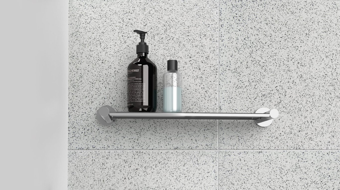 RA886CHR Phoenix Radii Shower Shelf Round Plate Hero RGB.jpg Image of Shelf Metal Phoenix Radii RoundPlate