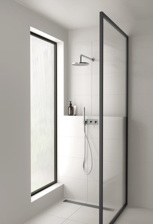 VS7490-00 V5200-00 Phoenix Vivid Slimline Wall Shower System and Vivid Shower Arm and Rose Lifestyle RGB.jpg Image of Shower Head Phoenix Vivid