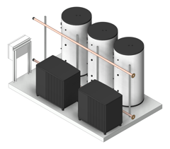 3D Shaded Image of WaterHeater FullSkid StiebelEltron HotWater Commercial 2HeatPumps3Tanks