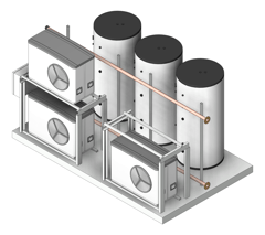 3D Shaded Image of WaterHeater FullSkid StiebelEltron HotWater Commercial 3HeatPumps3Tanks