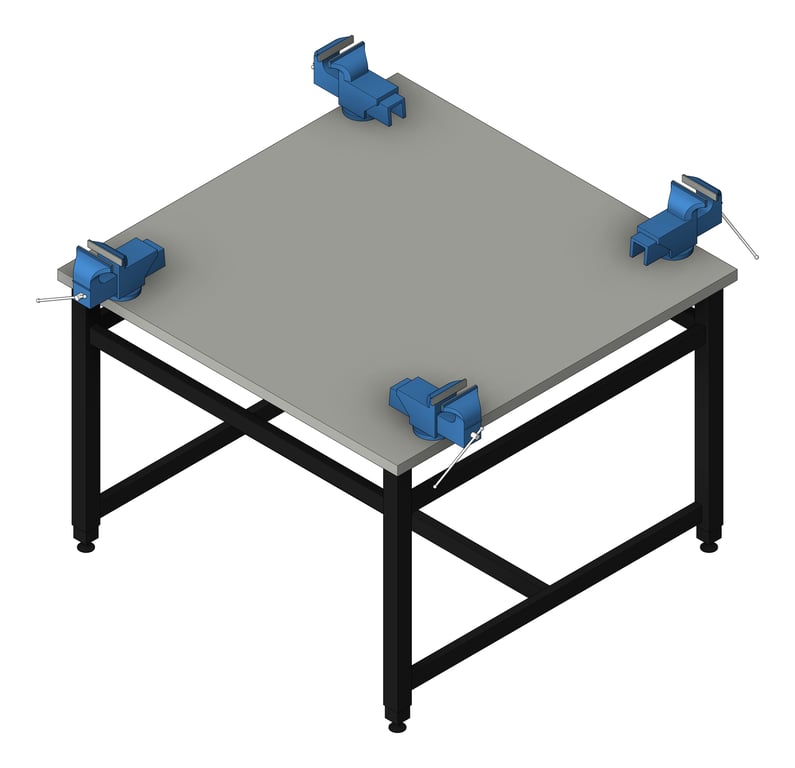 3D Shaded Image of Bench Metalwork TFSProjects System7 Kube4 1200 Square