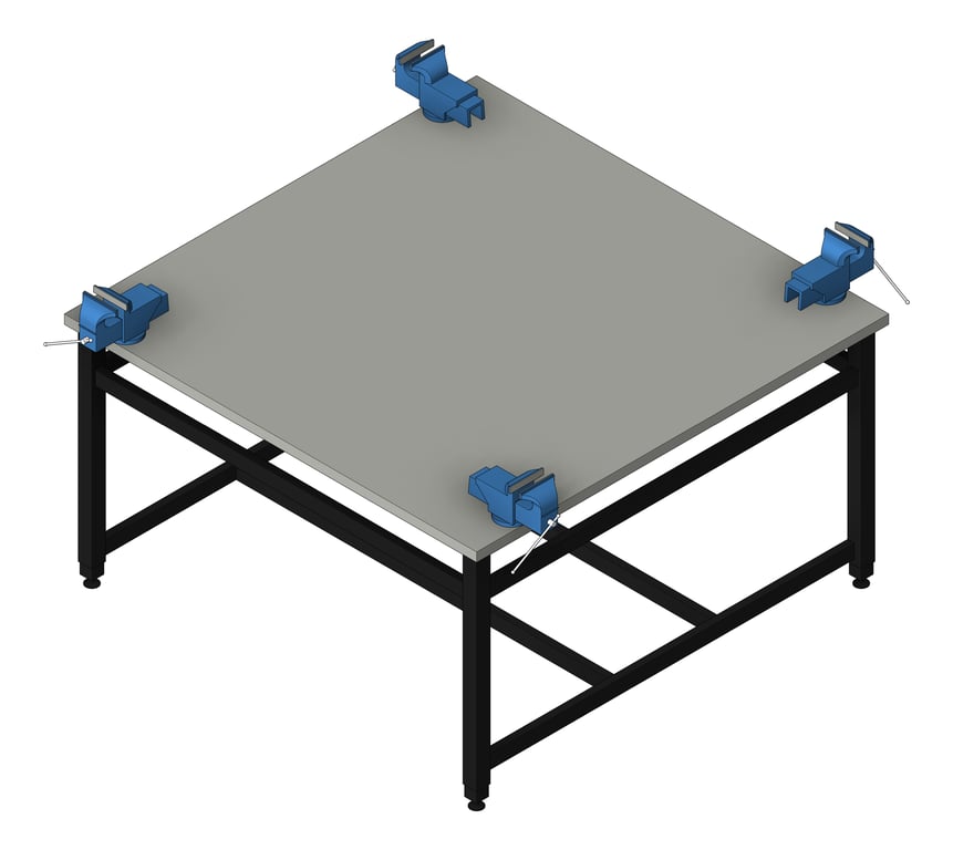 3D Shaded Image of Bench Metalwork TFSProjects System7 Kube4 1500 Square