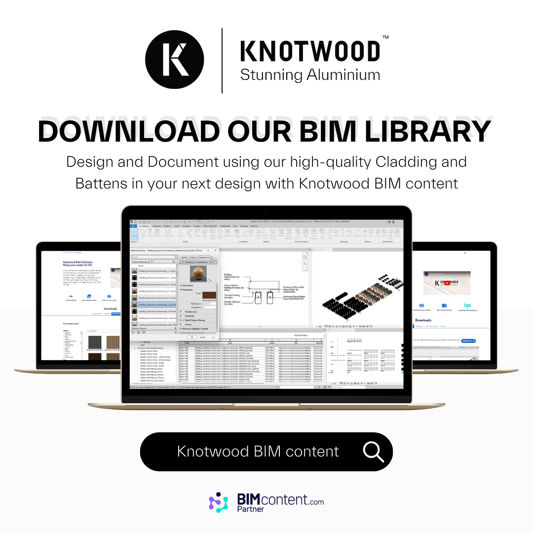 Knotwood BIM content library promo image of a laptop displaying the BIM content